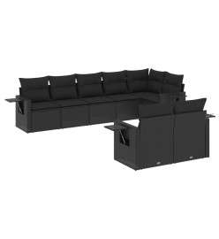 Salon de jardin 8 pcs avec coussins noir résine tressée