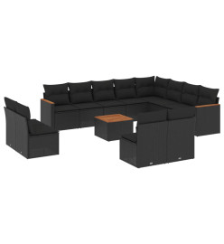 Salon de jardin avec coussins 13 pcs noir résine tressée