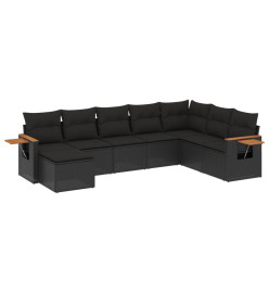 Salon de jardin 8 pcs avec coussins noir résine tressée