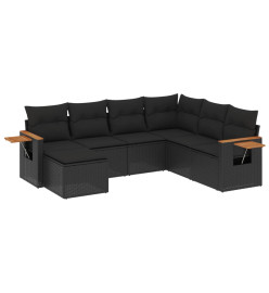 Salon de jardin 7 pcs avec coussins noir résine tressée