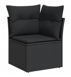 Salon de jardin 7 pcs avec coussins noir résine tressée