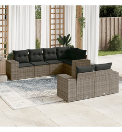 Salon de jardin avec coussins 7 pcs gris résine tressée