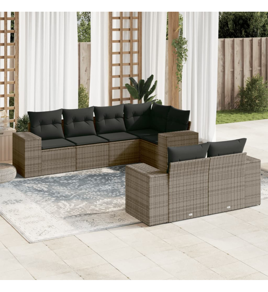 Salon de jardin avec coussins 7 pcs gris résine tressée Salon de jardin avec coussins 7 pcs gris résine tressée