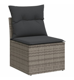 Salon de jardin avec coussins 7 pcs gris résine tressée