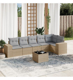 Salon de jardin avec coussins 7 pcs beige résine tressée
