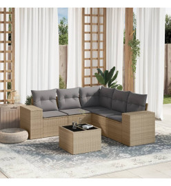 Salon de jardin avec coussins 6 pcs beige résine tressée