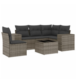 Salon de jardin 6 pcs avec coussins gris résine tressée