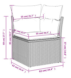 Salon de jardin 6 pcs avec coussins gris résine tressée