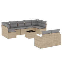 Salon de jardin avec coussins 10 pcs beige résine tressée