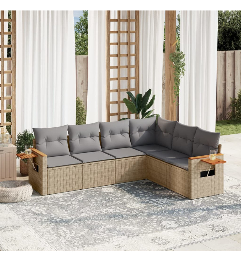 Salon de jardin avec coussins 6 pcs beige résine tressée Salon de jardin avec coussins 6 pcs beige résine tressée