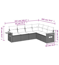 Salon de jardin avec coussins 6 pcs beige résine tressée