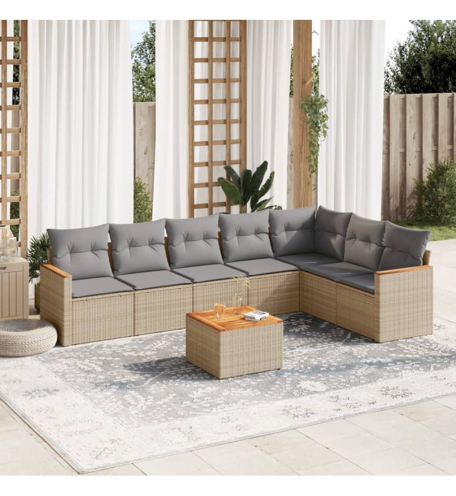 Salon de jardin avec coussins 8 pcs beige résine tressée Salon de jardin avec coussins 8 pcs beige résine tressée