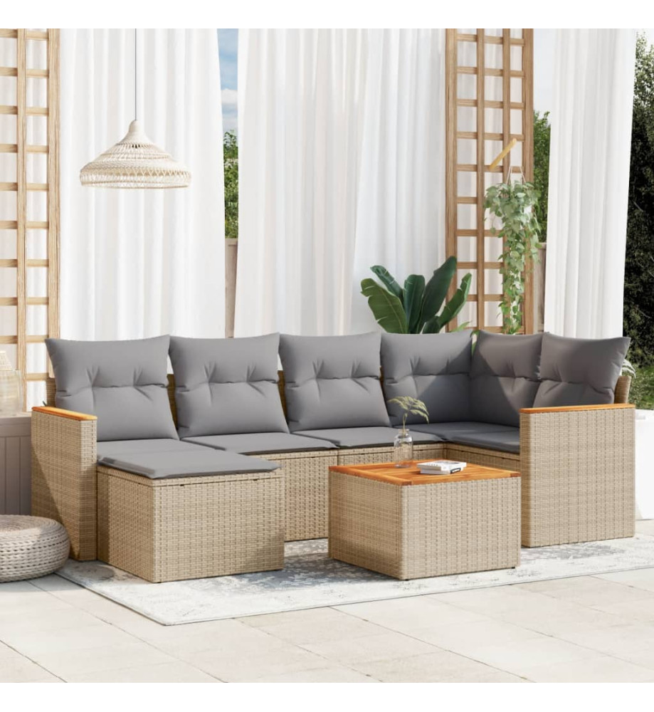 Salon de jardin avec coussins 7 pcs beige résine tressée Salon de jardin avec coussins 7 pcs beige résine tressée
