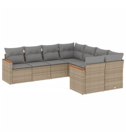 Salon de jardin avec coussins 8 pcs beige résine tressée