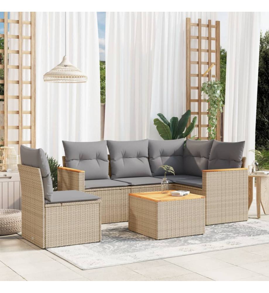 Salon de jardin avec coussins 6 pcs beige résine tressée Salon de jardin avec coussins 6 pcs beige résine tressée