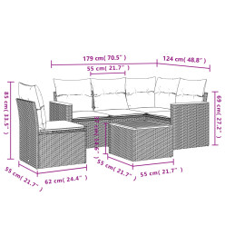 Salon de jardin avec coussins 6 pcs beige résine tressée