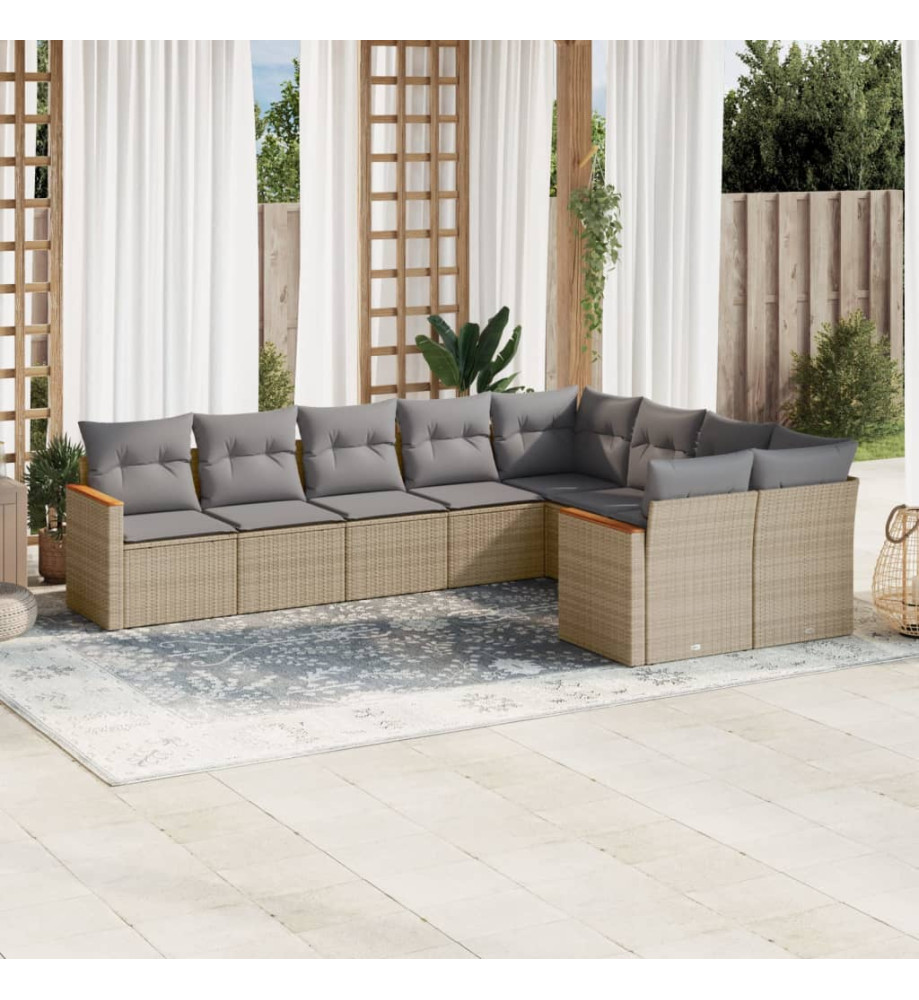 Salon de jardin avec coussins 9 pcs beige résine tressée Salon de jardin avec coussins 9 pcs beige résine tressée