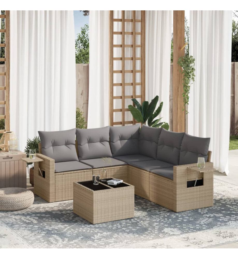 Salon de jardin avec coussins 6 pcs beige résine tressée Salon de jardin avec coussins 6 pcs beige résine tressée