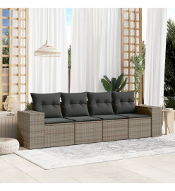 Salon de jardin 4 pcs avec coussins gris résine tressée