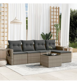 Salon de jardin 6 pcs avec coussins gris résine tressée