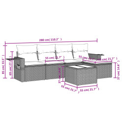 Salon de jardin 6 pcs avec coussins gris résine tressée