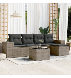 Salon de jardin 6 pcs avec coussins gris résine tressée