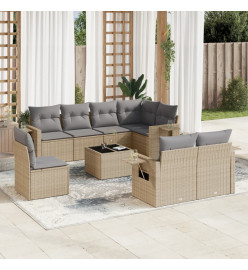 Salon de jardin avec coussins 9 pcs beige résine tressée