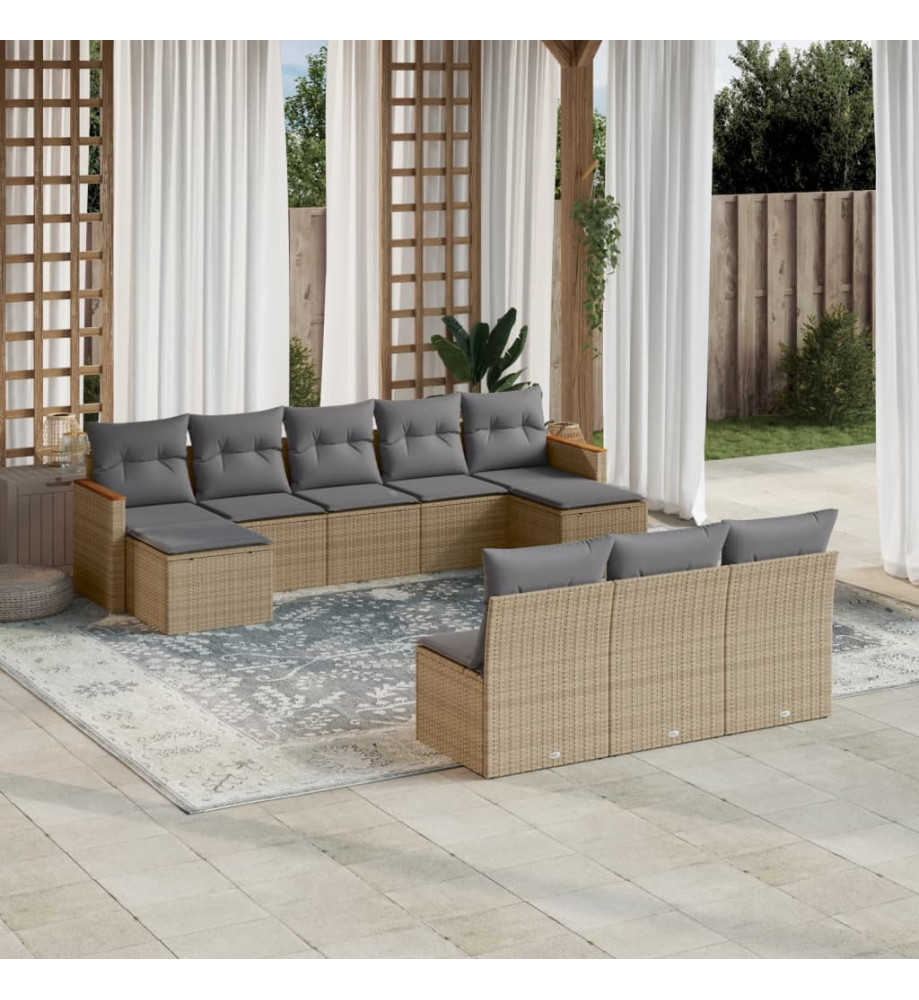 Salon de jardin avec coussins 10 pcs beige résine tressée Salon de jardin avec coussins 10 pcs beige résine tressée