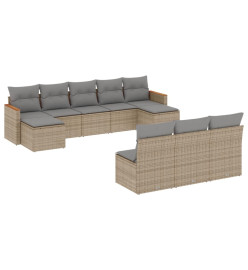 Salon de jardin avec coussins 10 pcs beige résine tressée