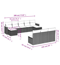 Salon de jardin avec coussins 10 pcs beige résine tressée