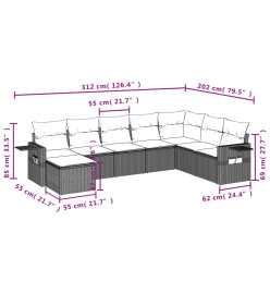 Salon de jardin avec coussins 8 pcs beige résine tressée