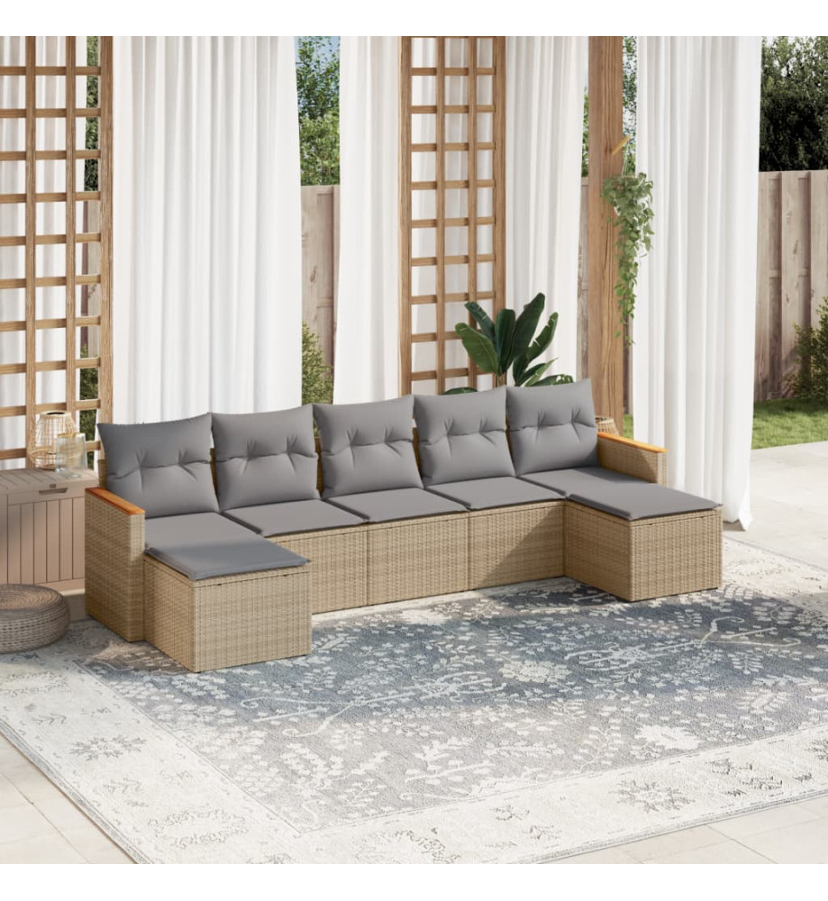 Salon de jardin avec coussins 7 pcs beige résine tressée Salon de jardin avec coussins 7 pcs beige résine tressée