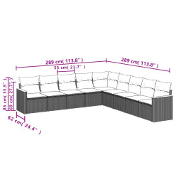 Salon de jardin avec coussins 9 pcs beige résine tressée