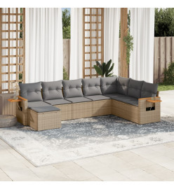 Salon de jardin avec coussins 8 pcs beige résine tressée
