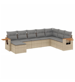 Salon de jardin avec coussins 8 pcs beige résine tressée