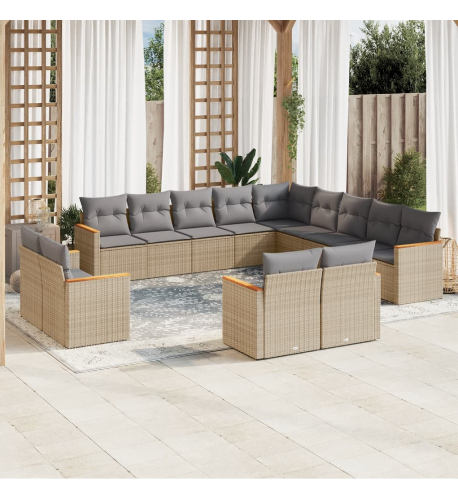 Salon de jardin avec coussins 13 pcs beige résine tressée Salon de jardin avec coussins 13 pcs beige résine tressée