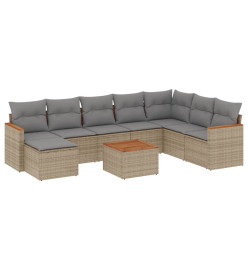 Salon de jardin avec coussins 9 pcs beige résine tressée