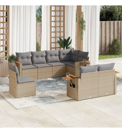 Salon de jardin avec coussins 8 pcs beige résine tressée