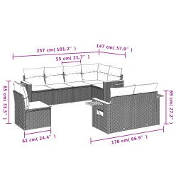 Salon de jardin avec coussins 8 pcs beige résine tressée