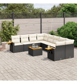 Salon de jardin 9 pcs avec coussins noir résine tressée