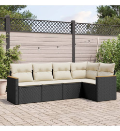 Salon de jardin 5 pcs avec coussins noir résine tressée