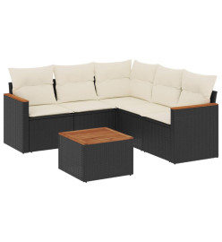 Salon de jardin 6 pcs avec coussins noir résine tressée