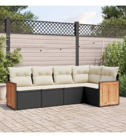 Salon de jardin 5 pcs avec coussins noir résine tressée
