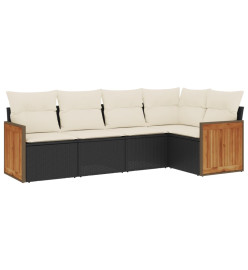 Salon de jardin 5 pcs avec coussins noir résine tressée