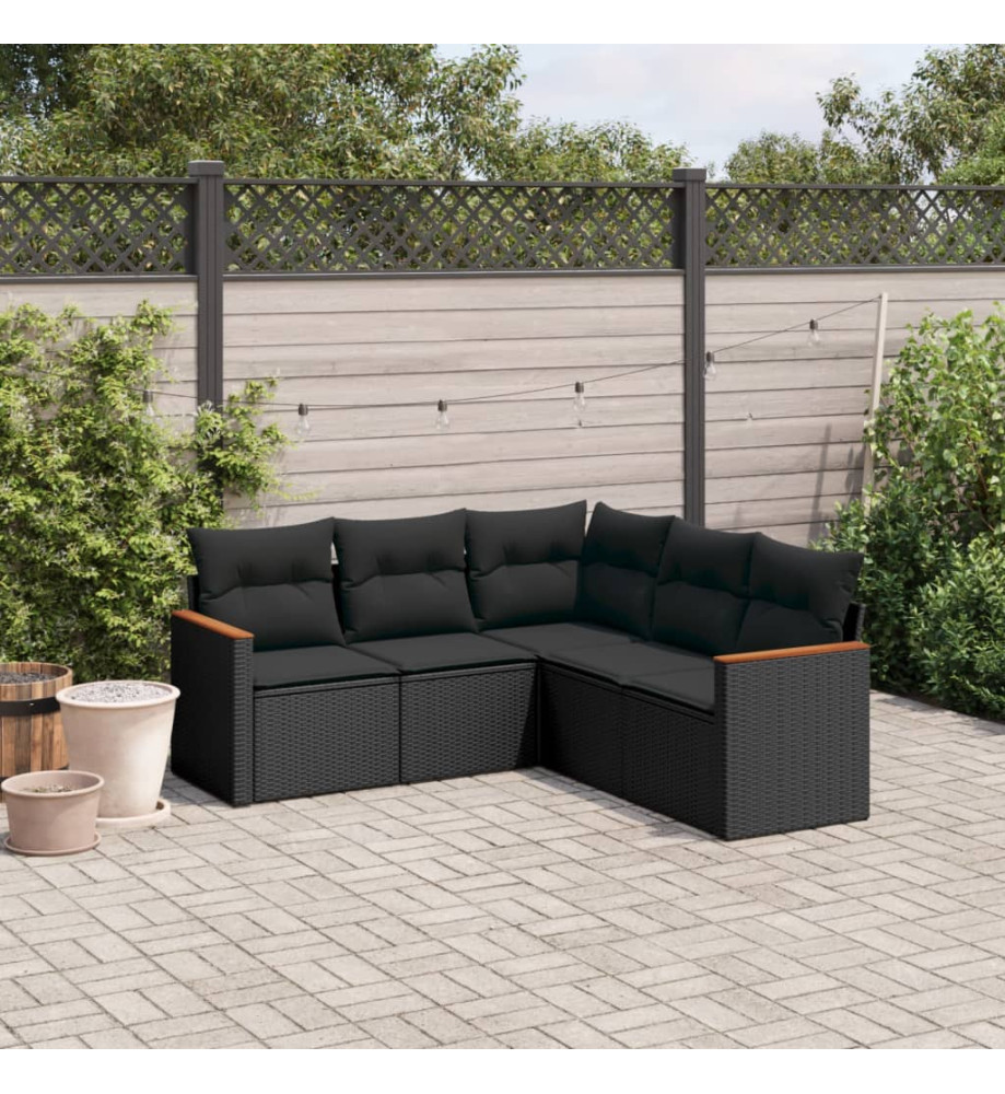 Salon de jardin 5 pcs avec coussins noir résine tressée Salon de jardin 5 pcs avec coussins noir résine tressée