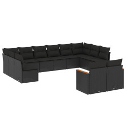 Salon de jardin 12 pcs avec coussins noir résine tressée