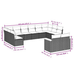 Salon de jardin 12 pcs avec coussins noir résine tressée
