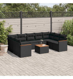 Salon de jardin 10 pcs avec coussins noir résine tressée