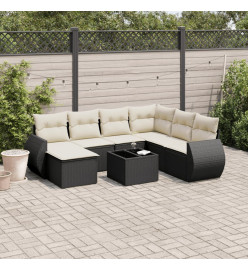 Salon de jardin 8 pcs avec coussins noir résine tressée