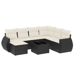 Salon de jardin 8 pcs avec coussins noir résine tressée